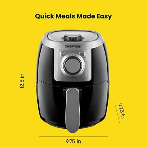 CHEFMAN 2 Qt Mini Air Fryer – Digital Space-Saving Compact Air Fryer with Nonstick and Dishwasher Safe Basket, Quick & Easy Meals in Minutes, Features Digital Timer and Shake Reminder – Black