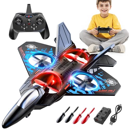 Foam Remote Control Airplane for Kids 8-12, 2.4 GHz RC Plane with Colorful Lights, 360° Flips & Stunt Roll, RC Airplane Toy for Boys and Girls Ages 8-16, Gift for Kids and Adults