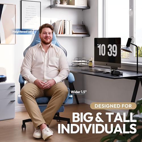 Dowinx Gaming Chair Fabric with Pocket Spring Cushion, Massage Game Chair Cloth with Headrest, Ergonomic Computer Chair with Footrest 290LBS, Black Green