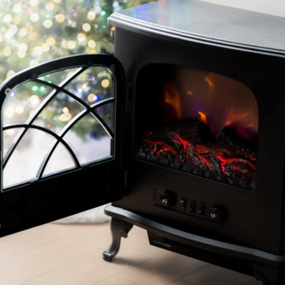 Infrared Electric Fireplace Stove Heater with Remote - L21.26 x W11.15 x H26.77 hes, Black