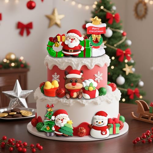 Christmas Cake Toppers Merry Christmas Cake Decor Sleigh Reindeer Cake Topper Snowman cupcake Decoration