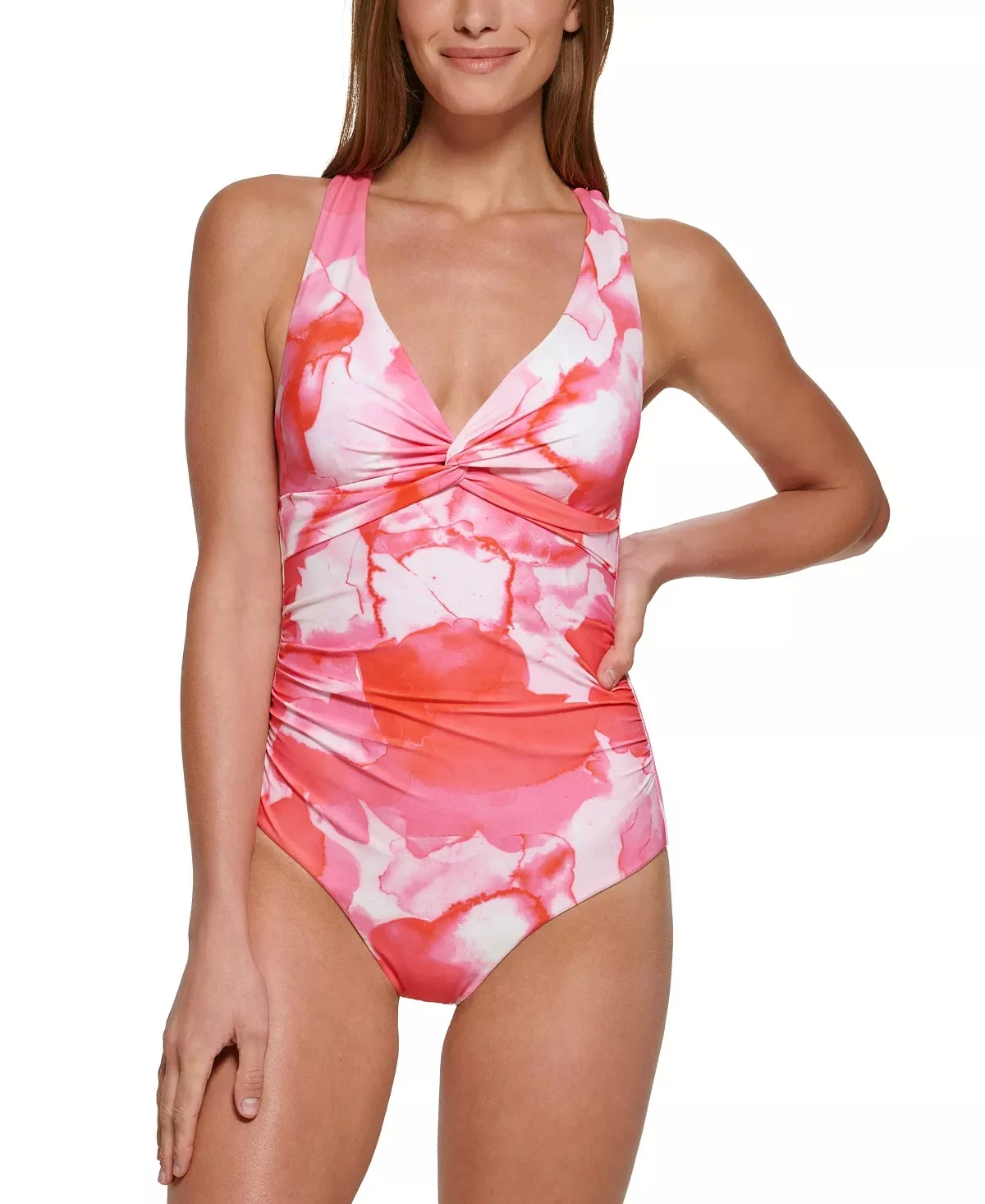 Calvin Klein ENERGY MULTI Tie-Dye Strappy-Back One-Piece Swimsuit, US 6