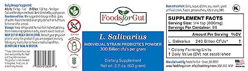 Lactobacillus Salivarius Probiotic Powder 300 Billion cfu's 30 Grams | Digestive & Immune Support | High Potency | L.Salivarius