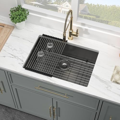 Kichae 12“ Deep Laundry Sink Undermount - 24 Inch Black Undermount Utility Sink Stainless Steel Single Bowl Under Counter Handmade Laundry Utility Room Basin