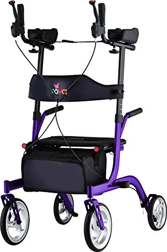 NOVA Phoenix Rise UP Rollator, Upright Walker with Padded & Contoured Forearm Platform, Stand Up Walker with 10” Front Wheels, Foldable and Lightweight at 20 lbs. Color: Blue