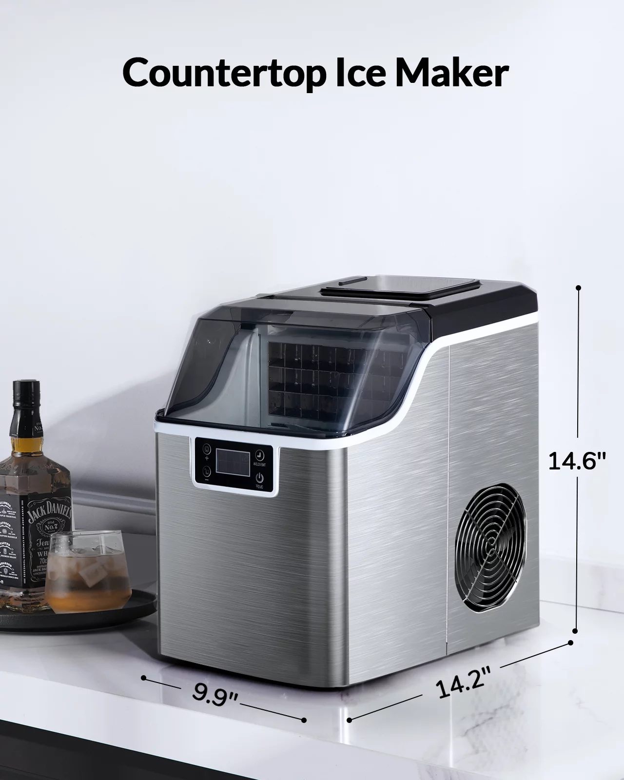 Philergo Countertop Ice Maker 45 lbs/day, Self-Cleaning for Home Office Bar Parties (Without Bottle)