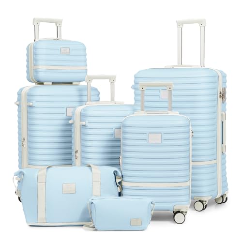 Joyway Carry On Luggage 20 Inch Expandable Suitcase with Spinner Wheel, 4 Piece Hard Shell Luggage Set with TSA Lock(White brown)