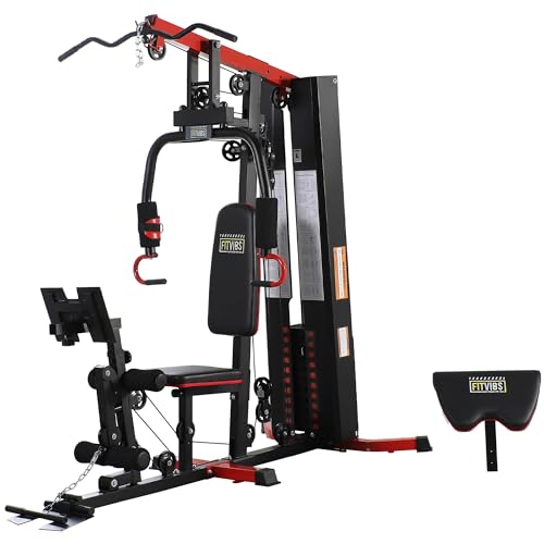 Home Gym, Multifunctional Workout Equipment with Leg Press, Exercise Equipment for Home with Pulley System, Home Gym Equipment for Full Body Strength Training, 160LBS