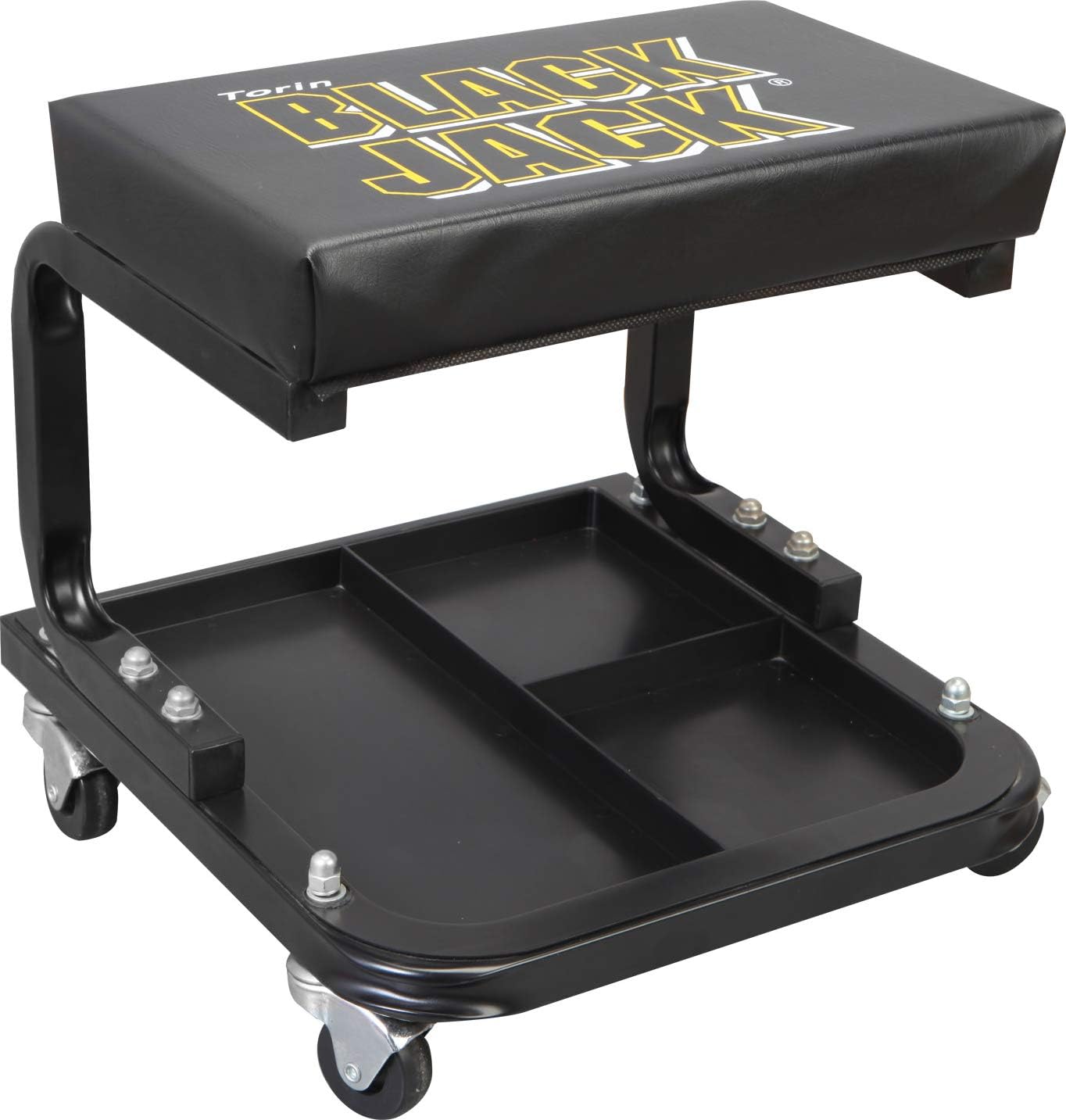 Torin ATR7211 Blackjack Rolling Creeper Garage/Shop Seat: Padded Mechanic Stool with Tool Tray Storage, Black, Large
