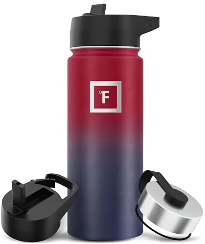 IRON °FLASK Camping & Hiking Hydration Flask with 3 Lids - Stainless Steel, Double Walled & Vacuum Insulated Water Bottle - Leak Proof & BPA Free (Midnight Black, Straw - 40 oz)