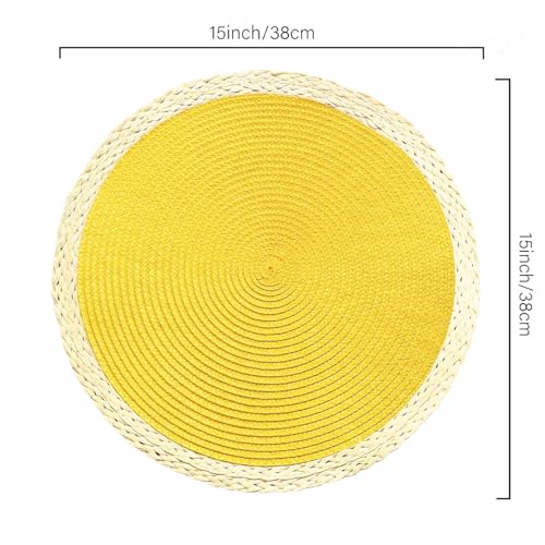 Round Braided Placemats Set of 8 Table Mats 15 Inches Washable Heat Resistant for Dining Table Non-slip Indoor Outdoor Place Mats for Thanksgiving Christmas Easter(Black Thin Edge 8)