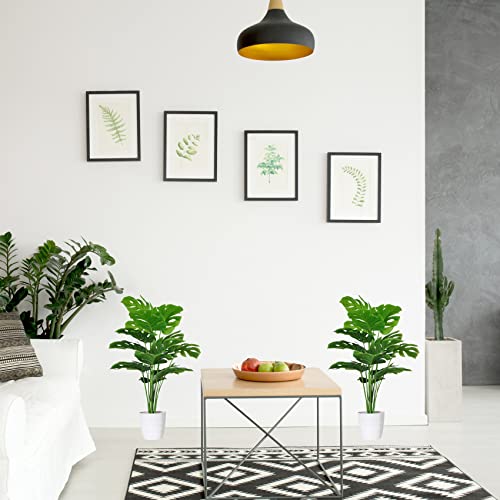 SAJANDAS Set of 2 Artificial Areca Palm Plants in Pots, 32 Inch Fake Tropical Palm Trees with Greenery Leaves and Stems, Faux Floor Plants Indoor Outdoor for Office, Store, Home Decoration