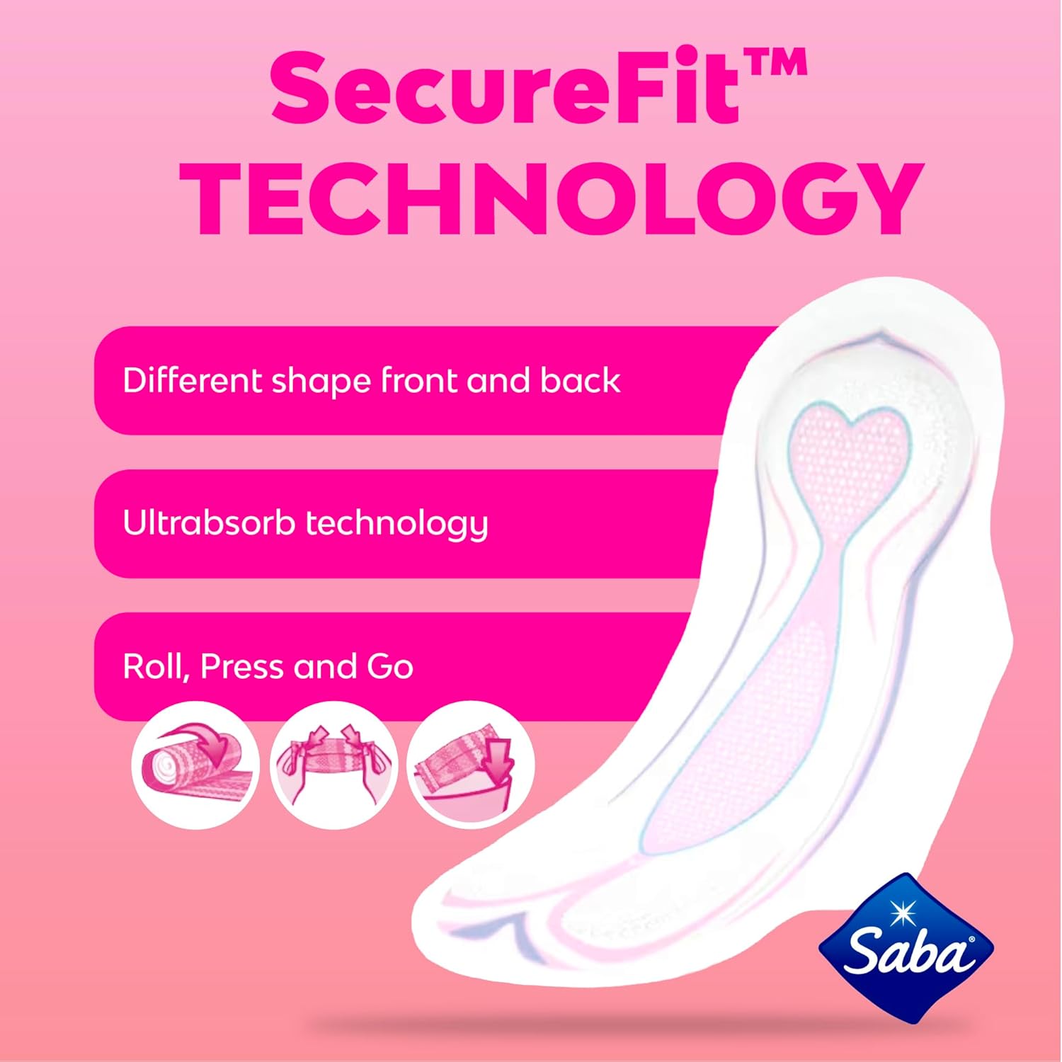 Saba Ultra Invisible Ultra Thin Pads with Wings, 72 Count