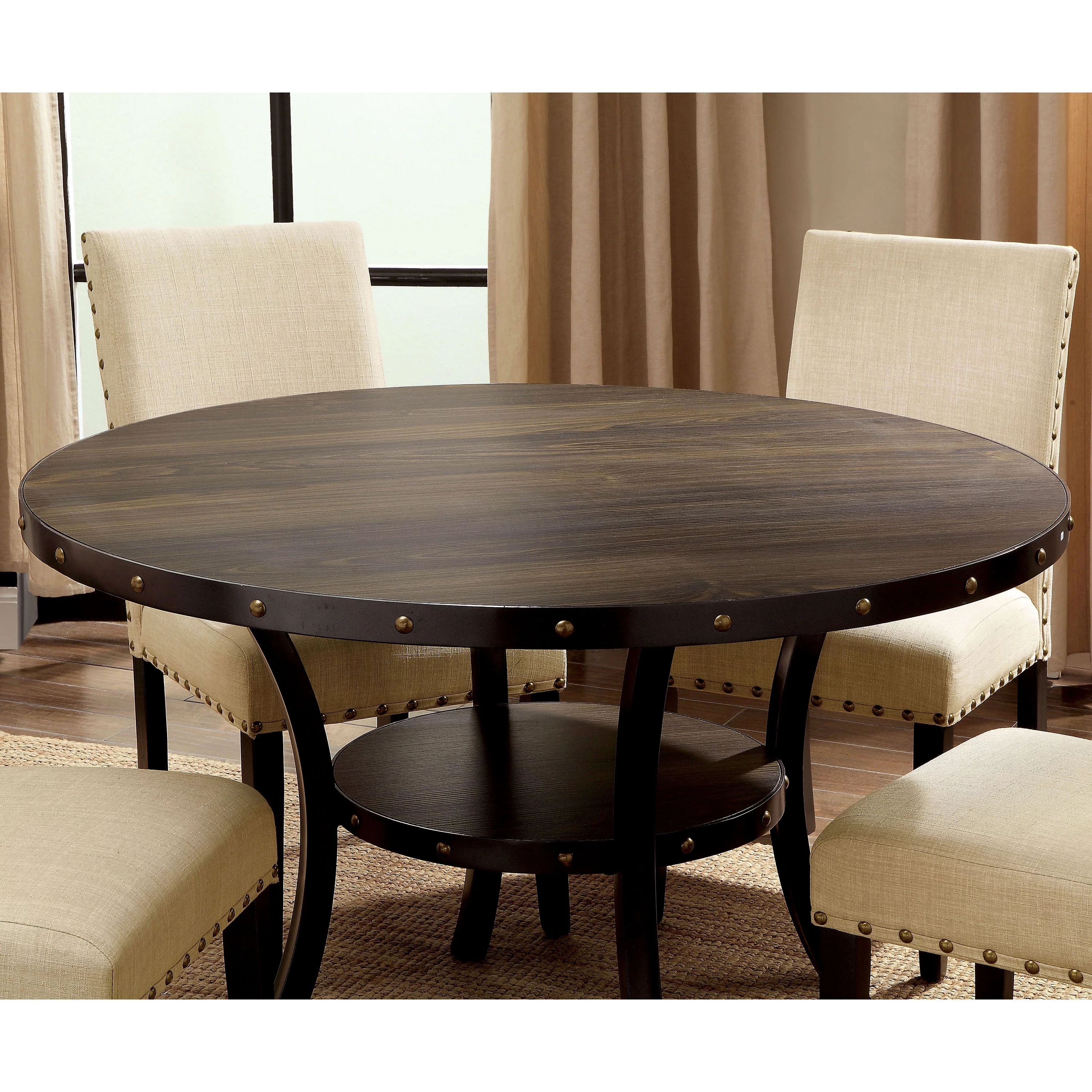 Furniture of America Gabriel Wood 1-Shelf Round Dining Table, Light Walnut