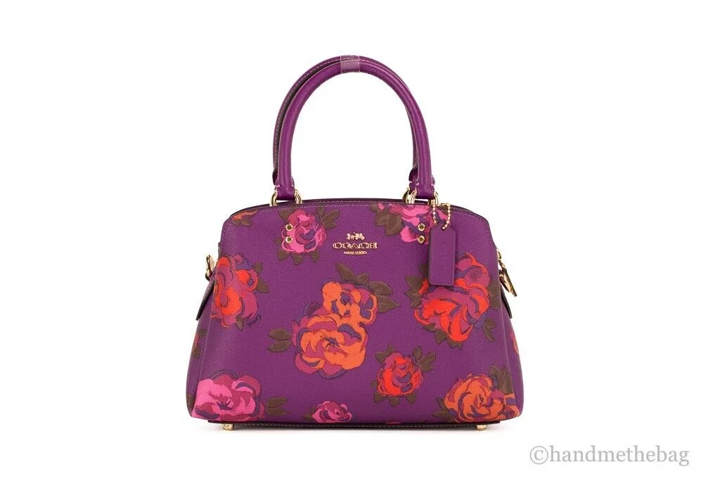 Coach (CF327) Mini Lillie Magenta Jumbo Floral Leather Carryall Crossbody Bag