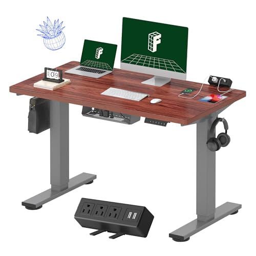 FLEXISPOT EN2 Whole-Piece Standing Desk with Clamp Power Strip, 55 x 28” Electric Stand Up Height Adjustable Desk with Cable Management (Black Frame + 55