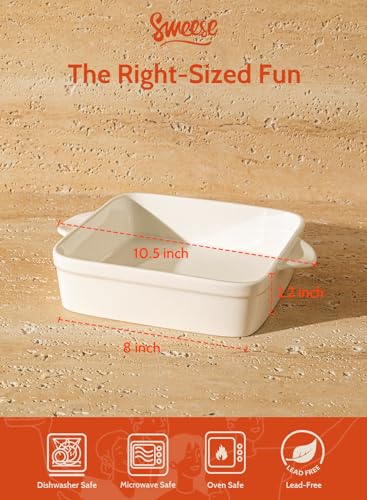 Sweese 8x8 inch Square Porcelain Baking Dish with Double Handles - Non-Stick Oven Casserole Pan for Brownie, Lasagna, Roasting - Great for Serving or Cooking