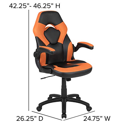 Flash Furniture X10 High-Back LeatherSoft Racing Style Gaming Chair with Flip-Up Arms, Ergonomic Padded Swivel Computer Chair, Blue/Black