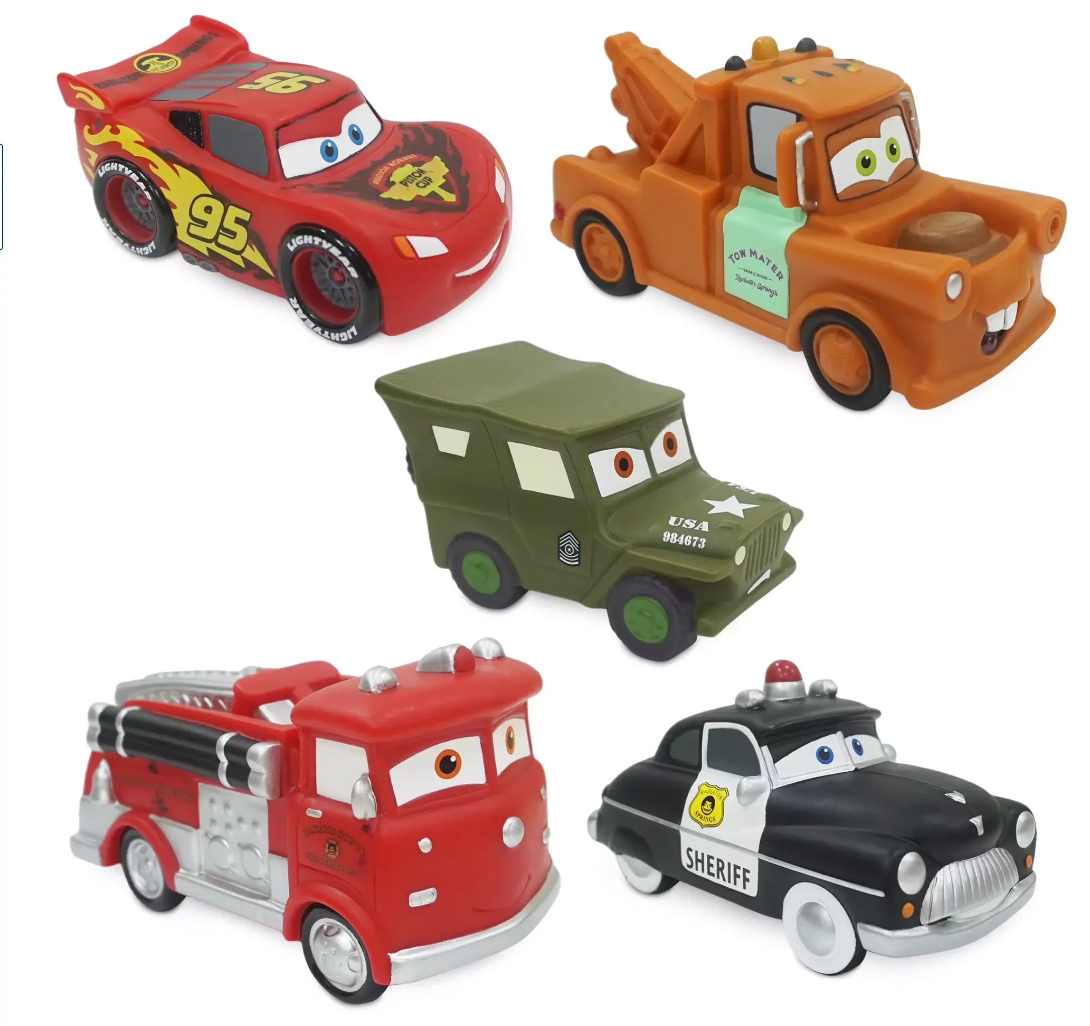 Disney Store Cars Bath Set Lightning McQueen Sarge Sheriff Mater Red New