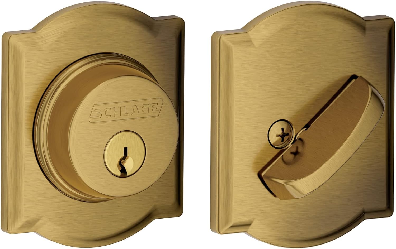 Schlage B60 N CAM 609 Deadbolt with Camelot Trim Keyed 1 Side, Highest Residential Security, Antique Brass