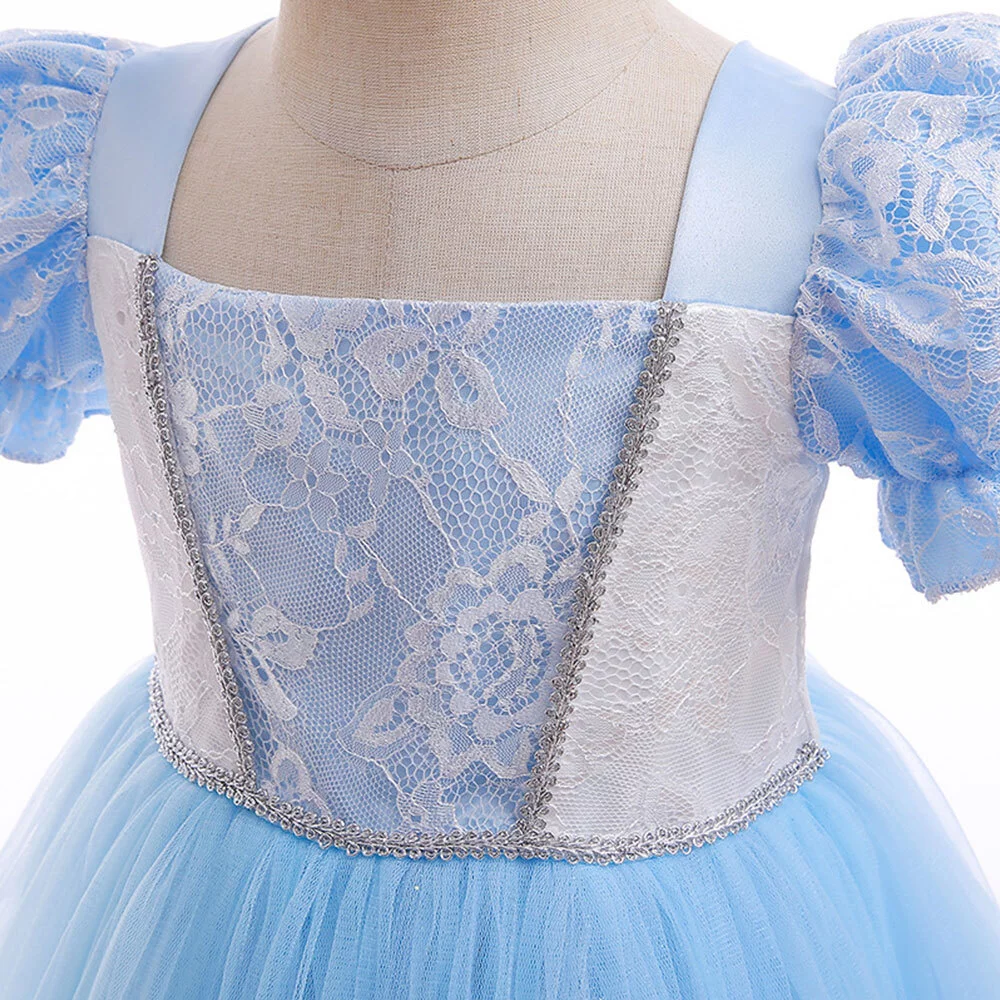 Little Girl Fancy Cinderella Princess Dress Puff Sleeve Halloween Birthady Party Cosplay Costume