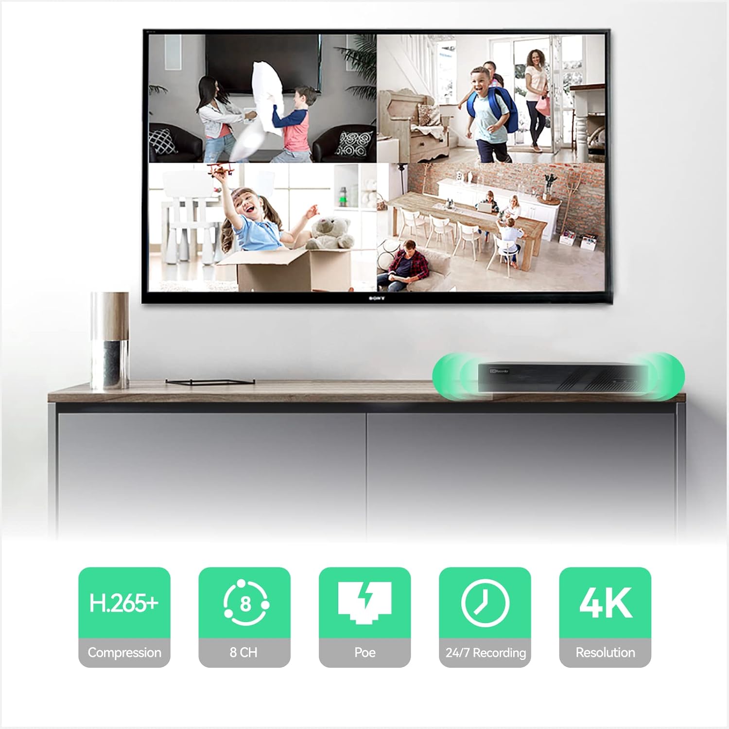 LINOVISION NDAA Compliant 8CH 4K IP Security Camera System with (4) Pairs POE IP Over Coax Converters, (6) 5MP POE IP Dome Cameras, Upgrade Analog Camera System Without Replacing RG59 Coaxial Cable