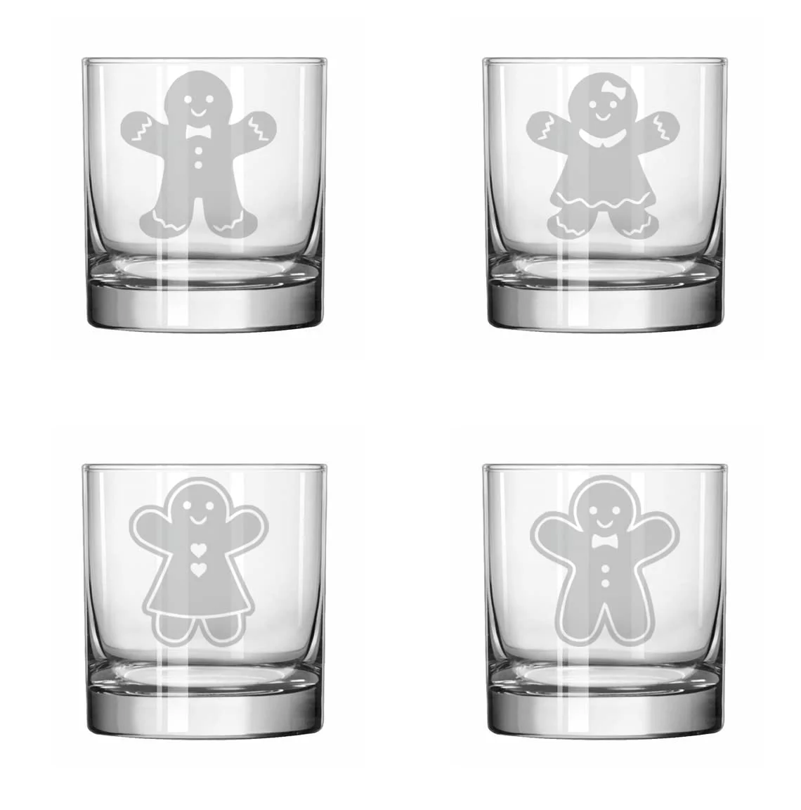 MIP Set of 4 Glass 11 oz Rocks Whiskey Old Fashioned Gingerbread Christmas Collection