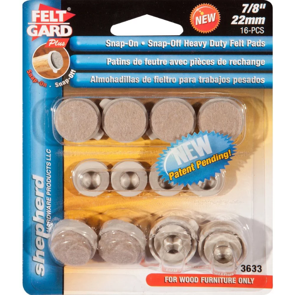 Shepherd Hardware Felt Gard Snap-on Snap-off Furniture Pads Glides Round Beige 8 Count, 12-Pack