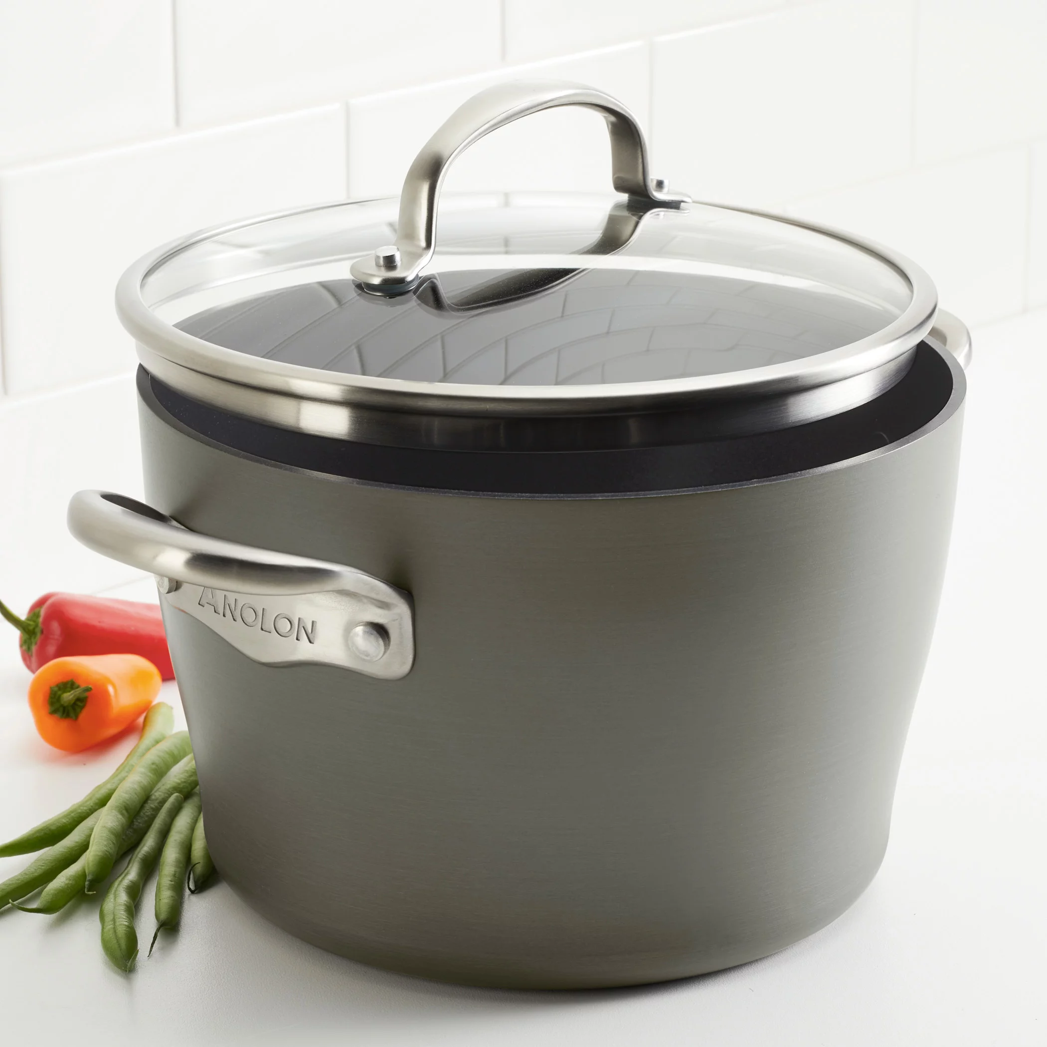 Anolon Allure Hard-Anodized Nonstick Dutch Oven with Lid, 5 Quart, Dark Gray