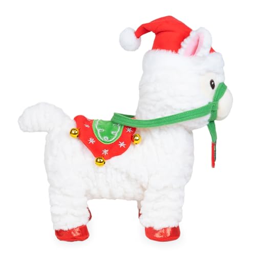 Cuddle Barn - Navidad Nico | Animated Christmas Walking Musical Plush Llama Toy Plays Feliz Navidad, 10.5 inches