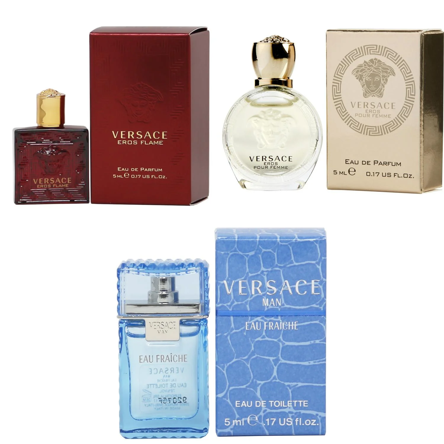Versace Eros Flame EDP, Eros Women EDP, Man Eau Fraiche EDT - 5ml 3PK Kit