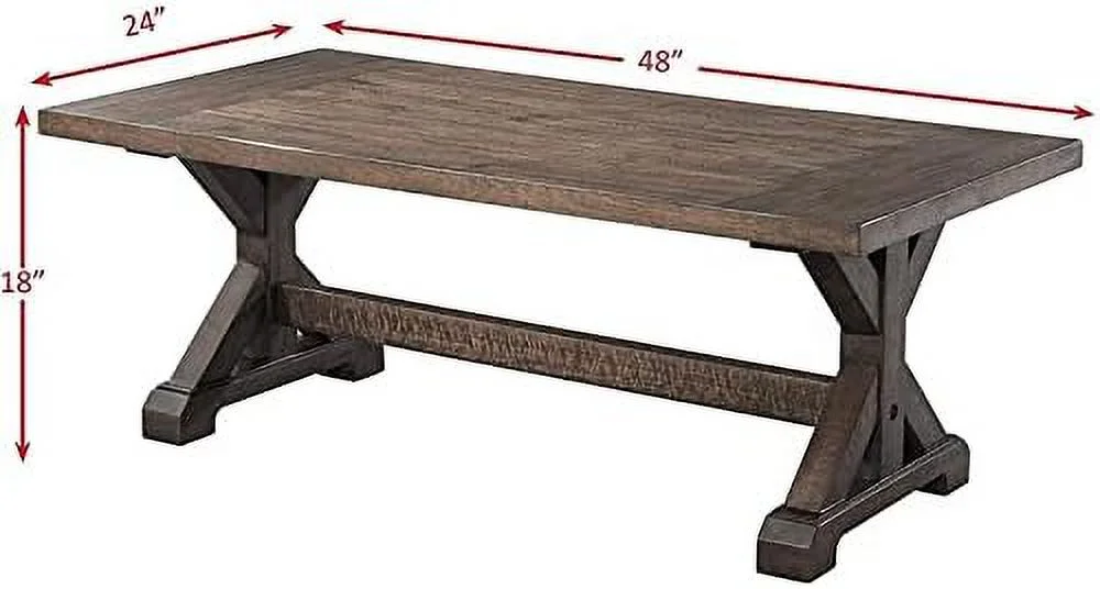 HJZUINIUNIU 48" Solid Farmhouse Rustic Wood Trestle Base Coffee Table in Walnut Brown