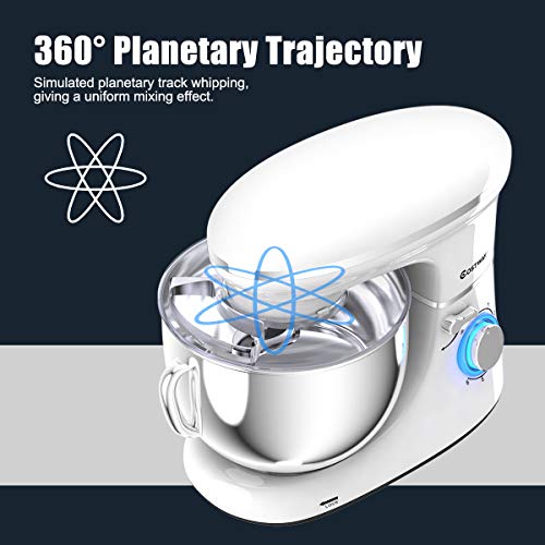 COSTWAY Stand Mixer, 660W Electric Kitchen Food Mixer with 6-Speed Control, 6.3-Quart Stainless Steel Bowl, Dough Hook, Beater, Whisk (Silver-update)