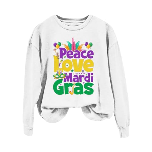 Mardi Gras Costume 2024 Letter Printed Round Neck Long Sleeve Top Mardi Gras Outfits Womens Tunic Tops to Wear with