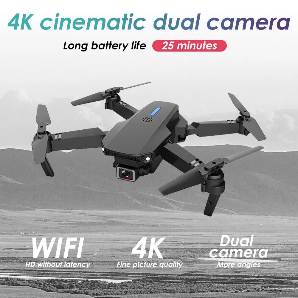 Jahy2Tech E88 Pro RC Drone with 4K HD Dual Camera - WiFi FPV Quadcopter - 4 Batteries Included - Long Flight Time & Multi-Functional