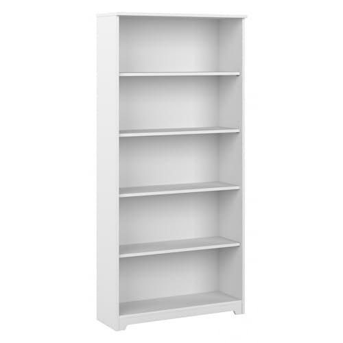 Bush Furniture Tall 5 Shelf Bookcase, Large Open Bookshelf, Sturdy Display Cabinet for Living Room or Home Office, Cabot Collection, White