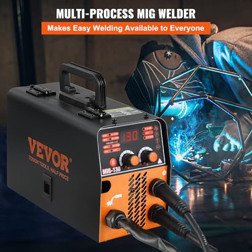 VEVOR MIG Welder, 130A Welding Machine, 3 in 1 Combo MMA/MIG/LIFT TIG Welder Machine, Flux Core Welder, MIG-130 Portable Welding Machine for Carbon Steel, Stainless Steel