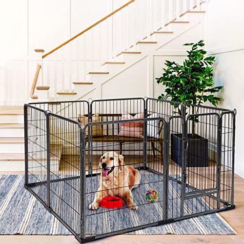 8 Panels Dog Playpen Dog Exercise Pen Heavy Duty Dog Fence Portable Puppy Cats Rabbits Playpen Indoor Outdoor (8 Panels, 31 Inch) Slivery Black
