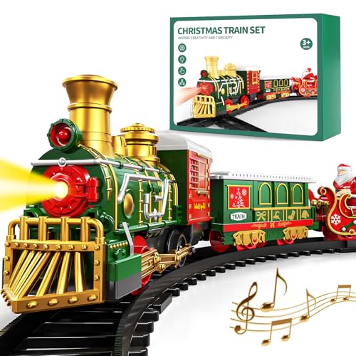 Electric Train Set for Kids, Christmas Train Toys with Smoke, Light and Sound, DIY Building Train Tracks Under Christmas Tree, Classic Model Trains Gifts for Boys Girls 3 4 5 6 7 8 Years Old