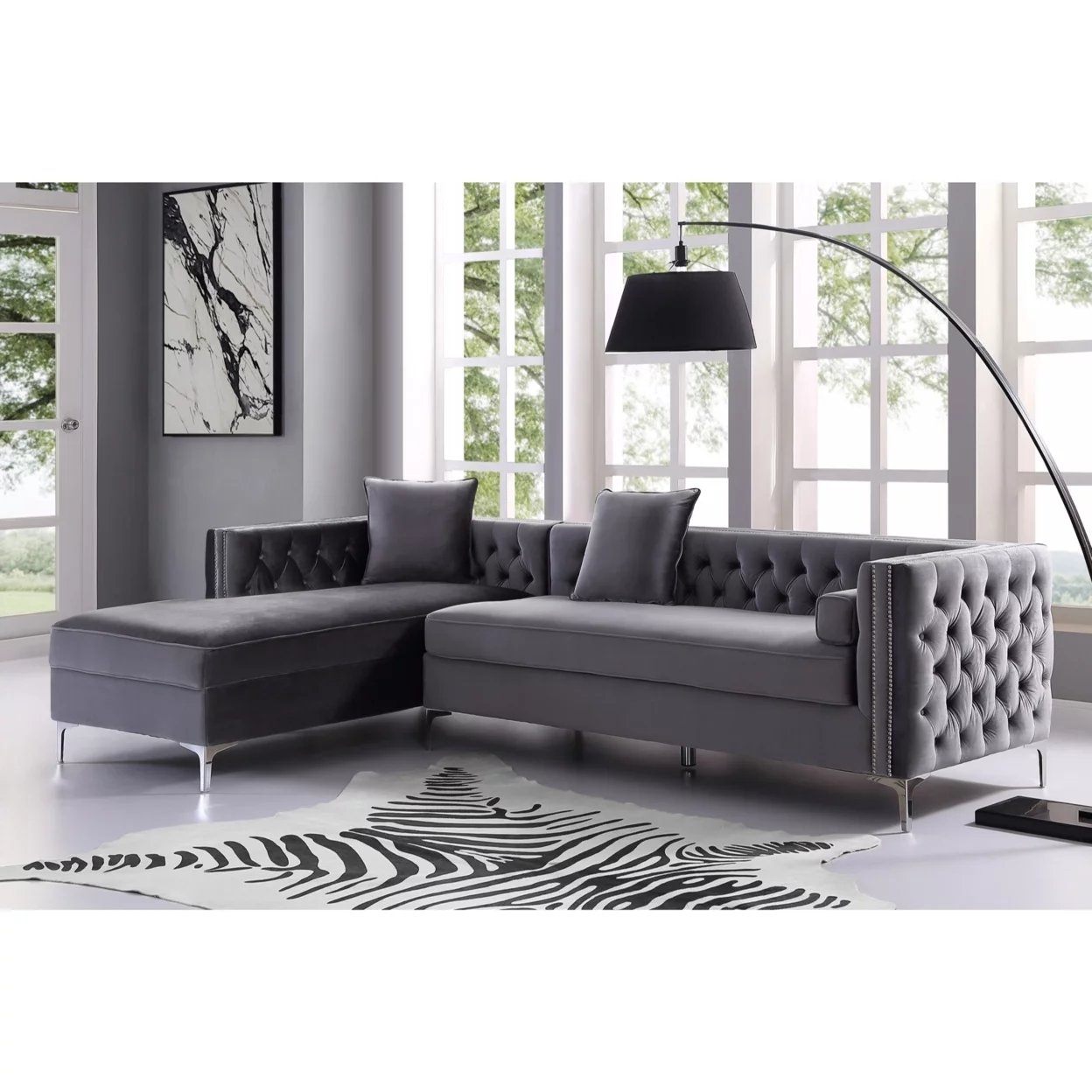 Alison Velvet Chaise Sectional Sofa-115