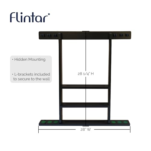 Flintar Wall Mount Cue Rack, Billiard Pool Cue Stick holder, Premium Quality Made in TAIWAN, Solid Hardwood, Cue Rack Only