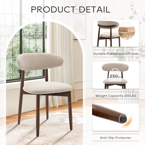 COLAMY Wooden Dining Chairs Set of 4, Modern Fabric Upholstered Dining Room Chair, Farmhouse Kitchen Chairs with Foot Pegs, Green