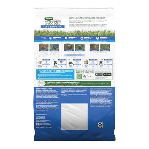 Scotts Turf Builder Grass Seed Sun & Shade Mix with Fertilizer and Soil Improver, Thrives in Many Conditions, 5.6 lbs.