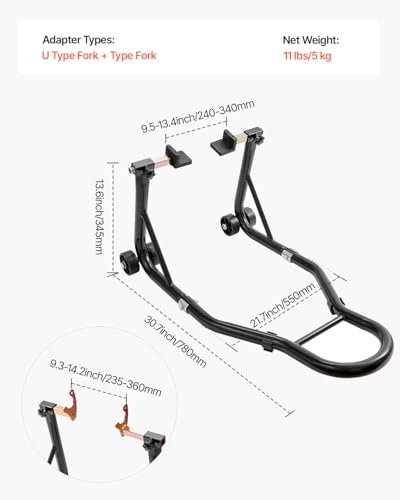 VEVOR Motorcycle Rear Wheel Stand, 850lbs/390kg Load Capacity Lift with U + L Fork Swingarm Spool, Heavy Duty Rear Wheel Stand Motorcycle Lift Jack Stand, for Suzuki Yamaha Honda Kawasaki, Black