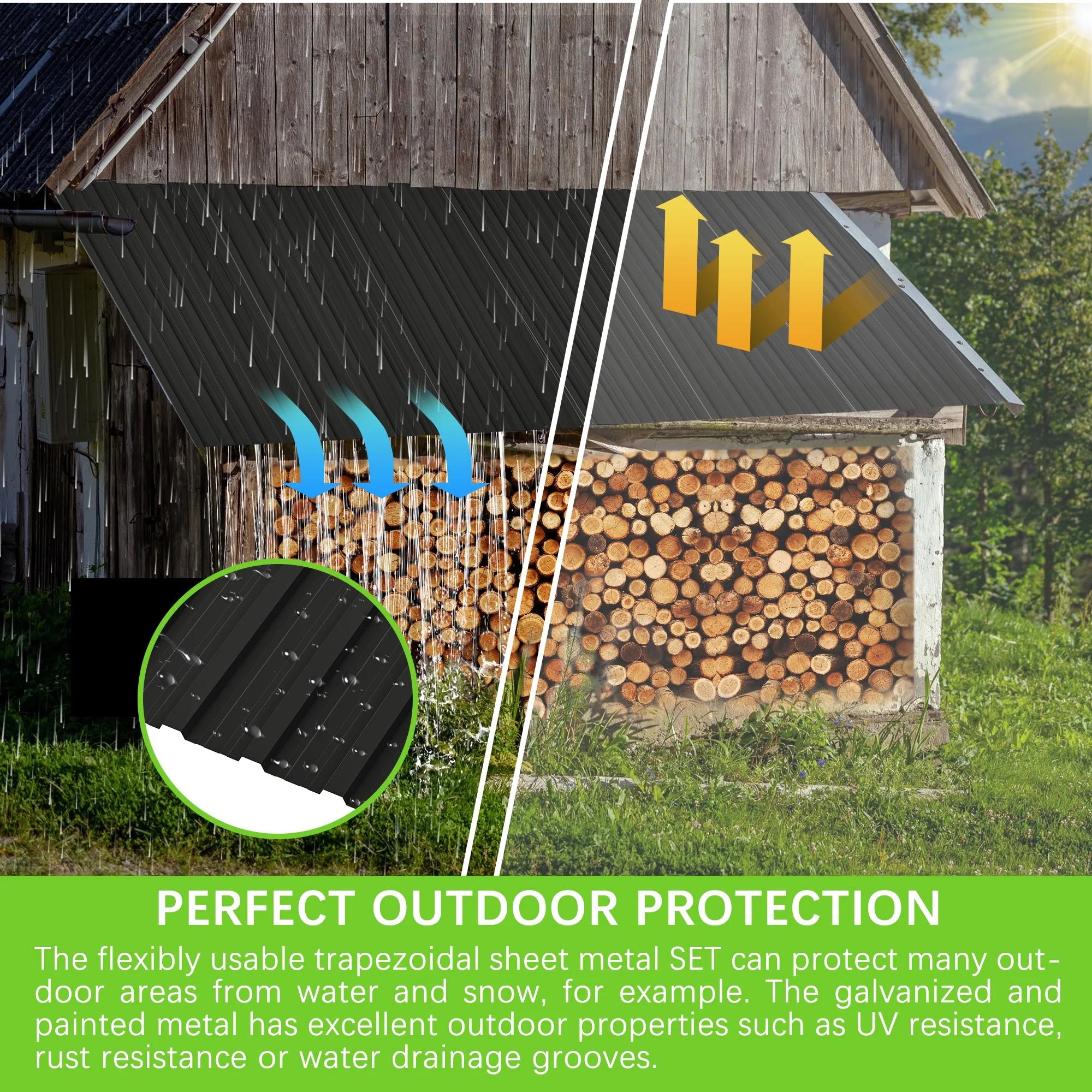 20 Pcs Galvanized Metal Roof Panels Hardware Roofing Sheets, Black