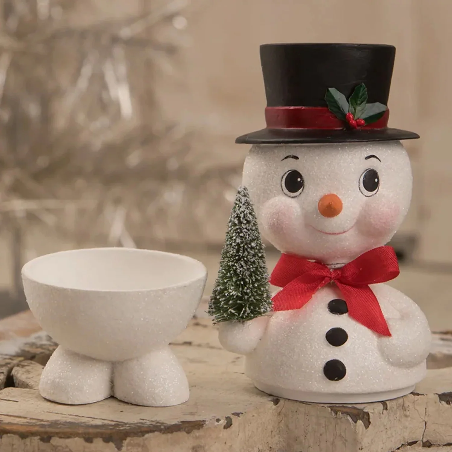 Bethany Lowe Bobblehead Snowman Container