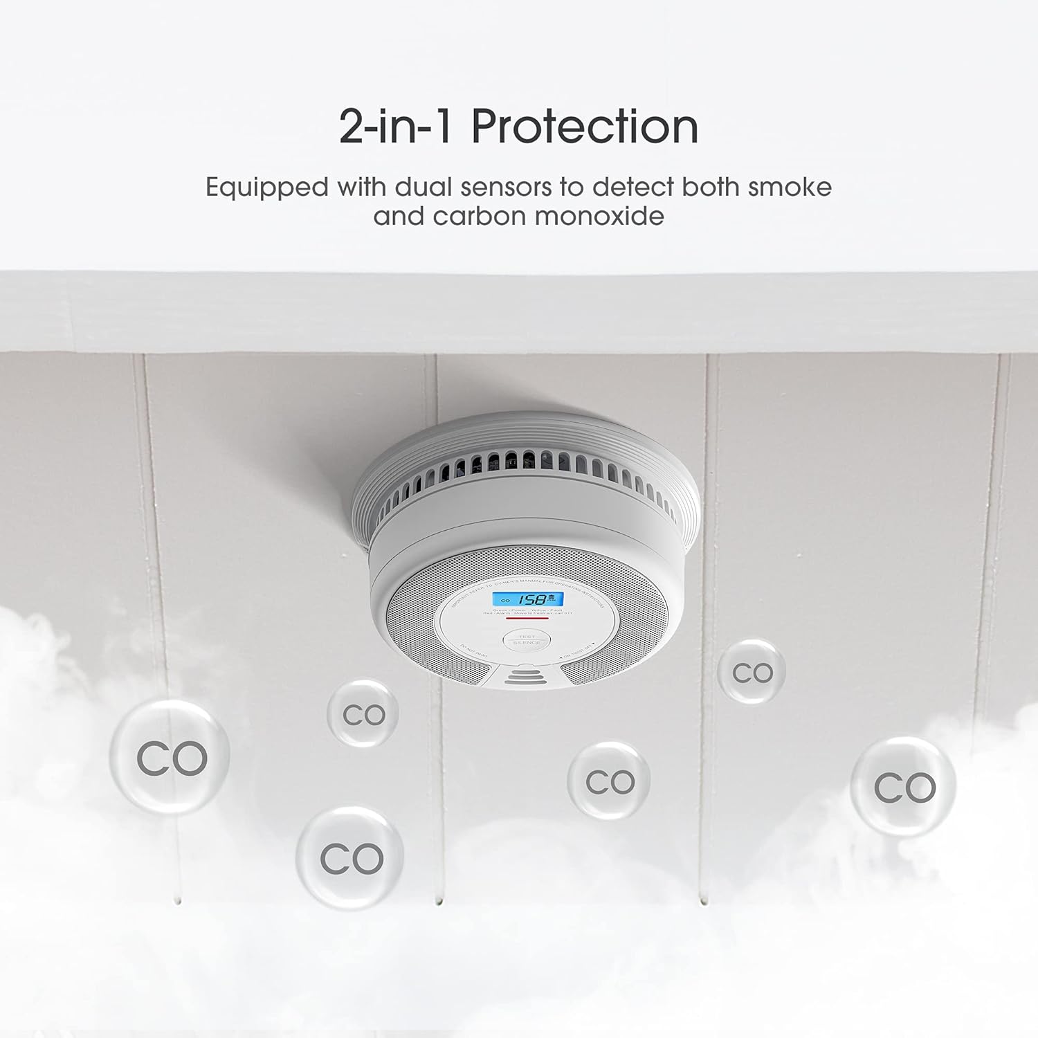 X-Sense Wireless Interconnected Combination Smoke and Carbon Monoxide Detector with LCD Display & 10-Year Battery, Over 820 ft Transmission Range, Pack of 3