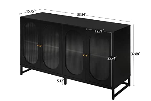 Accent Storage Cabinet, Modern Sideboard Buffet Cabinet with Glass Doors and Adjustable Shelves, Freestanding Cabinet for Living Room, Kitchen, Entryway, Dining Room (Natural)