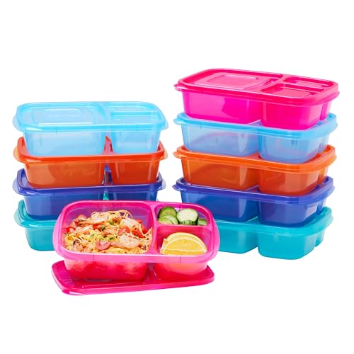 Bentgo Easyboxes - Original Stackable Lunch Boxes - Reusable 3-Compartment Food Containers for Kids and Adults - Bento Lunch Box for Meal Prep, School, & Work - BPA Free, Set of 10 (Classic)