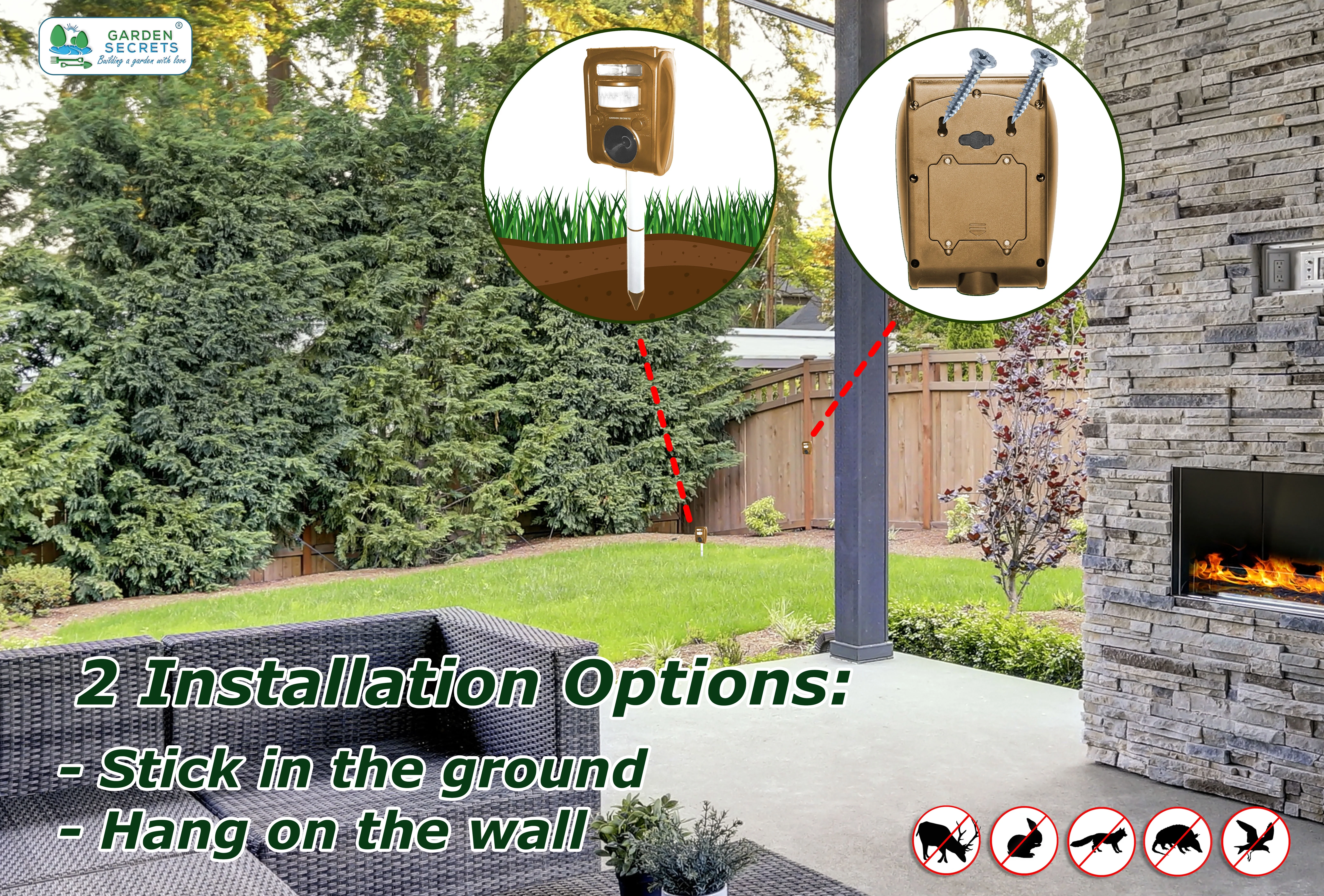 GARDEN SECRETS® (Newest Version) Compact Solar Ultrasonic Animal Repellent, Skunk Raccoon Deer Etc. (1)